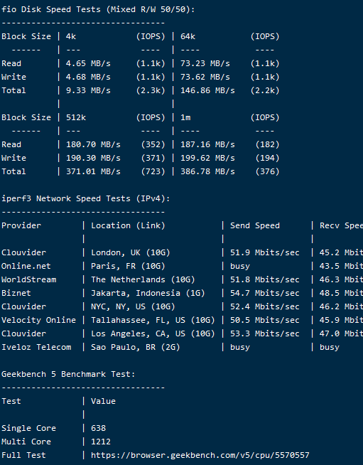 Linux服务器性能测试工具_一键测试CPU/硬盘/基本信息及带宽大小